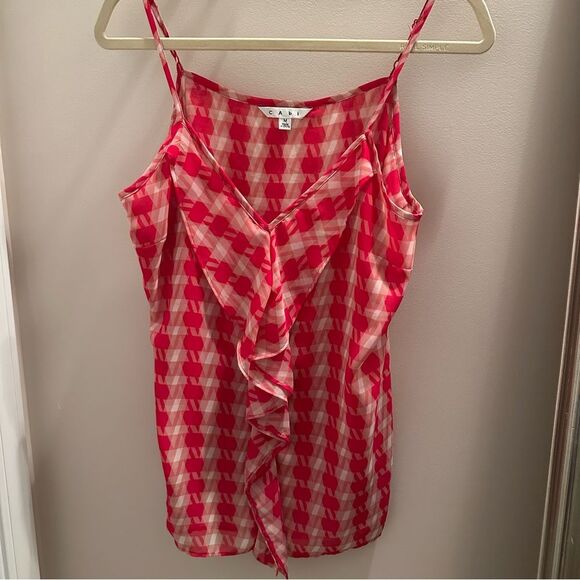 CAbi Amour, Red and White Ruffled Tank Top. - Picture 3 of 7